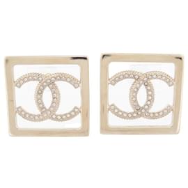 Chanel-NEW CHANEL PENDANT LOGO CC SQUARE STRASS EARRINGS NEW EARRINGS-Golden