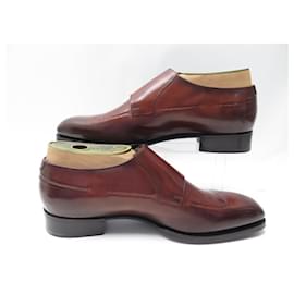 Santoni-SANTONI TAURUS SHOES 16105 8.5C 43.5 BI-BUCKLE PATINA LEATHER MOCCASINS-Brown