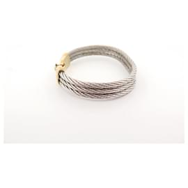 Fred-VINTAGE FRED FORCE BRACELET 10 CABLE 24 CM STEEL AND YELLOW GOLD 18K BANGLE STRAP-Other