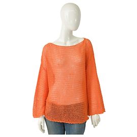 Vicolo Glittery Orange Open Knit Perforated Sweater Top Orange