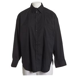 Camicia Balenciaga con Ricamo Logo Nera in Cotone Oversize Nero