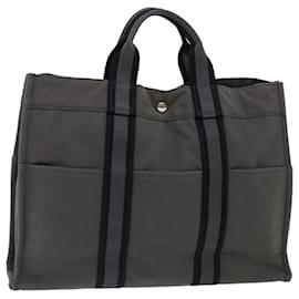 Hermès-HERMES Fourre Tout MM Hand Bag Canvas Black Gray Auth bs13383-Black,Grey