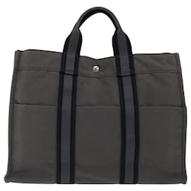 Hermès-HERMES Fourre Tout MM Hand Bag Canvas Black Gray Auth bs13383-Black,Grey