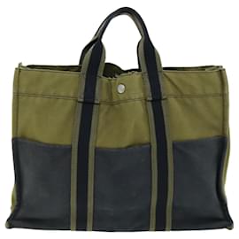 Hermès-HERMES Fourre Tout MM Hand Bag Canvas Black Green Auth ti1751-Black,Green