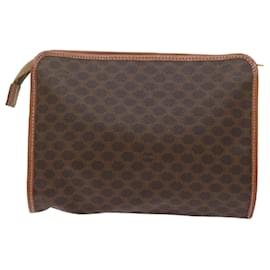 Céline-CELINE Macadam Canvas Clutch Bag PVC Leather Brown Auth yk9943-Brown