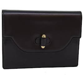 Gucci-GUCCI Clutch Bag Leather Brown Auth 74596-Brown
