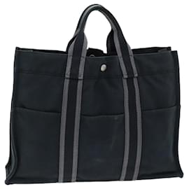 Hermès-HERMES Fourre Tout MM Hand Bag Canvas Black Gray Auth ti1752-Black,Grey