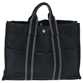 Hermès-HERMES Fourre Tout MM Hand Bag Canvas Black Gray Auth ti1752-Black,Grey