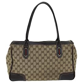Gucci-GUCCI GG Canvas Princess Web Sherry Line Tote Bag Beige Red 177052 Auth yb572-Red,Beige