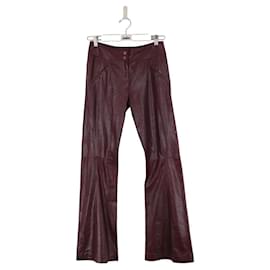 Dior-Leather Bootcut Trousers-Dark red