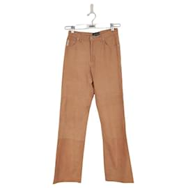Armani-Straight leather pants-Beige