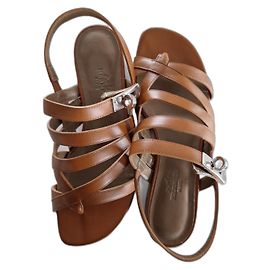 Sandales Hermès Marine en cuir avec boucle Kelly Autre