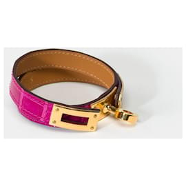 Hermès-HERMES Jewelry Pink Crocodile Dog Collar - 101924-Pink