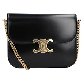 Céline-Sac Celine College Moyen En Cuir De Veau Brillant Noir-Noir