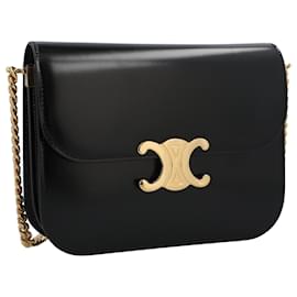 Céline-Sac Celine College Moyen En Cuir De Veau Brillant Noir-Noir