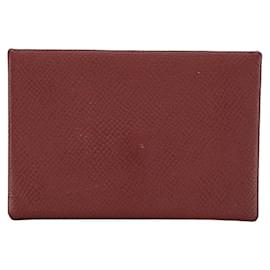 Hermès-Hermes Calvi Card Case Coin Case Rouge Ash Wine Red in Great Condition-Red