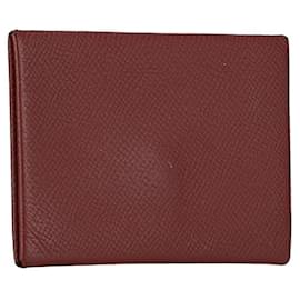 Hermès-Hermes Calvi Card Case Coin Case Rouge Ash Wine Red in Great Condition-Red