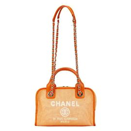 Chanel-Chanel Canvas Leather Coco Mark Logo Deauville Handbag in Very Good Condition-Orange