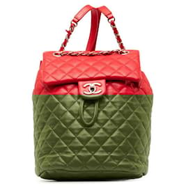 Chanel-Chanel Chanel Lambskin Matelassé Coco Mark Backpack Red Silver Leather Backpack in Good condition-Red