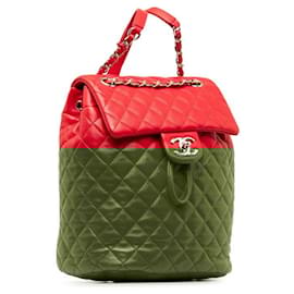 Chanel-Chanel Chanel Lambskin Matelassé Coco Mark Backpack Red Silver Leather Backpack in Good condition-Red