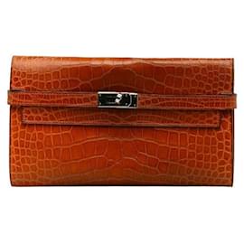 Hermès-Hermes Matte Leather Kelly Longue Wallet  Leather Long Wallet in Good condition-Other