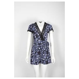 Sandro-Blue Floral Romper with Lace Trim-Blue