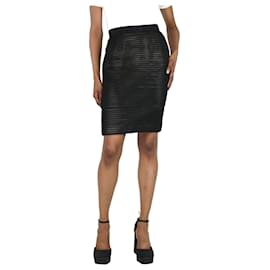 Chanel-Black textured mesh & tweed pencil skirt  - size UK 8-Black