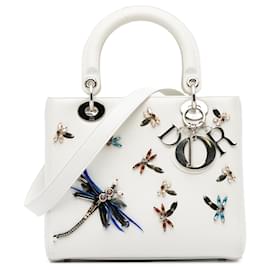 Dior-Dior White Medium Calfskin Dragonfly Embellished Lady Dior-White