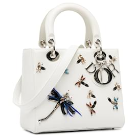 Dior-Dior White Medium Calfskin Dragonfly Embellished Lady Dior-White