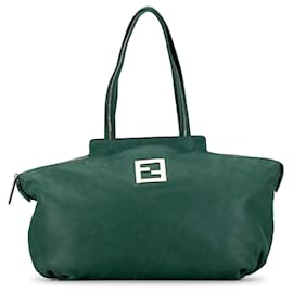 Fendi-Fendi Green Medium Nubuck Chains Tote-Green