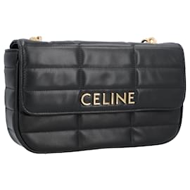 Céline-Sac bandoulière chaîne Celine Matelasse Monochrome Celine en cuir de veau matelassé Noir-Noir