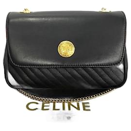 Céline-Celine Bias Stitch Leather Chain Flap Bag Leather Crossbody Bag in Good condition-Other