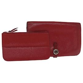 Hermès-HERMES Dogon GM Wallet Leather Red Auth bs14602-Red