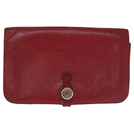 Hermès-HERMES Dogon GM Wallet Leather Red Auth bs14602-Red