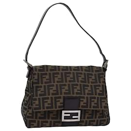 Fendi-FENDI Zucca Canvas Mamma Baguette Shoulder Bag Black Brown Auth 76476-Brown,Black