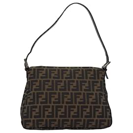 Fendi-Sac à bandoulière FENDI Zucca Canvas Mamma Baguette Noir Marron Auth 76476-Marron,Noir