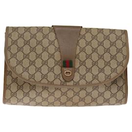 Gucci-GUCCI GG Supreme Web Sherry Line Clutch Bag Beige Red Green 89 01 031 auth 74490-Red,Beige,Green