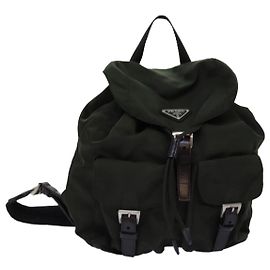 PRADA Backpack Nylon Khaki Dark Brown Auth 75827 Khaki Dark brown