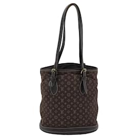 Louis Vuitton-LOUIS VUITTON Monogram Mini Lin Bucket PM Shoulder Bag Brown M95226 Auth ki4480-Brown