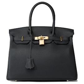Hermès-HERMES BIRKIN BAG 30 in black leather - 101956-Black