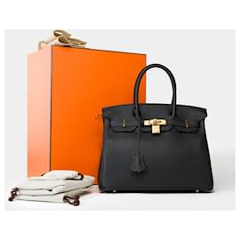 Hermès-HERMES BIRKIN BAG 30 in black leather - 101956-Black