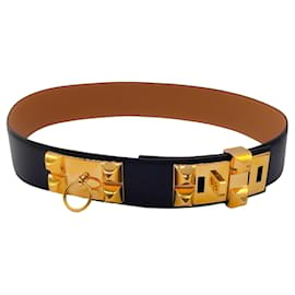 Hermès-Hermes Black / Gold Collier De Chien Leather Belt-Black
