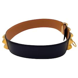 Hermès-Hermes Black / Gold Collier De Chien Leather Belt-Black