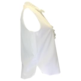 Autre Marque-Atlantique Ascoli White Ruffled Sleeveless Cotton Blouse-White