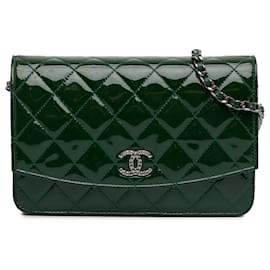Chanel-Green Chanel Patent Brilliant Wallet On Chain Crossbody Bag-Green