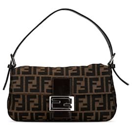 Fendi-Brown Fendi Zucca Baguette Shoulder Bag-Brown