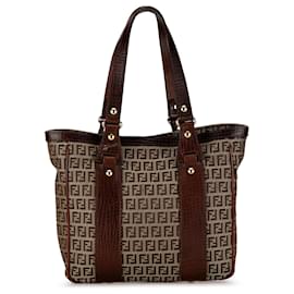 Fendi-Brown Fendi Zucchino Canvas Tote-Brown