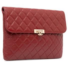 Chanel-Red Chanel Medium Caviar Golden Class Pouch-Red