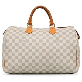 Louis Vuitton-White Louis Vuitton Damier Azur Speedy 35 Boston Bag-White