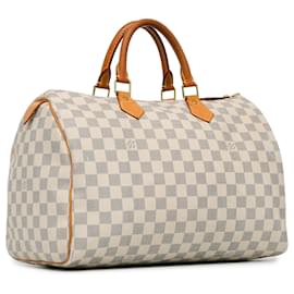 Louis Vuitton-White Louis Vuitton Damier Azur Speedy 35 Boston Bag-White